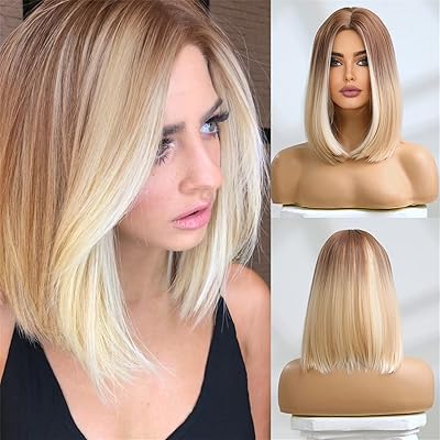 VOWYORE 14 \ "Long blonde Shared blonde short hair for Women Synthetic hair wigs for daily festive cosplay outfits.. Experience hassle-free shopping with DIAYTAR NIGERIA's user-friendly platform and prompt delivery service.