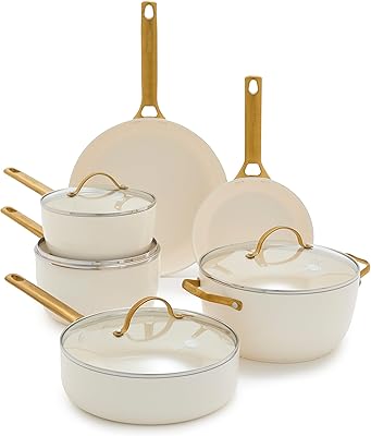 Set of kitchen battery and anti-déchive ceramic stoves harsh green pan reserve, 10 pieces, golden stainless steel handle, without pfoa, washable in the dishwasher, without danger for the kitchen.. Get what you need, when you need it — DIAYTAR Nigeria delivers fast.