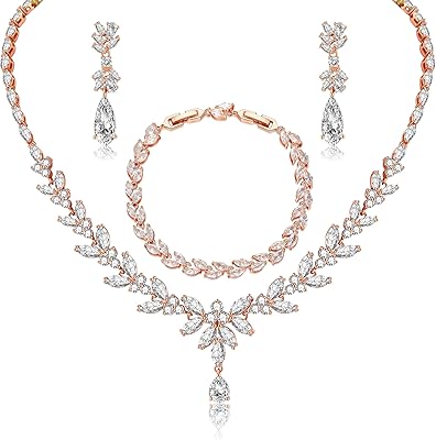 Married jewelry set, 9 -carat white rose gold plated, 925 silver, zircon 925, bracelet, necklace, earrings, wedding jewelry set with women's gift box and bride.. Shop across boundaries with DIAYTAR NIGERIA's comprehensive catalog delivered nationwide at budget rates.