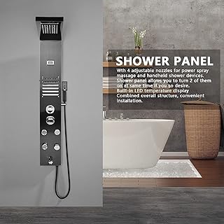 Shower panels with wall tower system, LED digital temperature shower panel, thermostatic shower panel, rain -effect shower head with adjustable body massage jets.. Everything you need is on DIAYTAR Nigeria — just a click away.