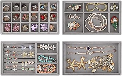 Jewelry storage trays, drawer drawer tray stackable velvet, batch of 4, jewelry storage box, drawer organizer for earrings, necklaces, bracelets, rings.. DIAYTAR NIGERIA combines the largest product selection with affordable prices and reliable delivery.