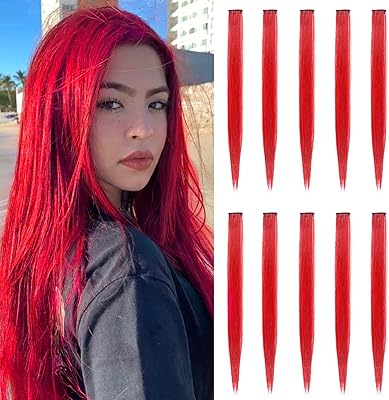 Tofafa extensions of 22 -inch stiff colorful hair, synthetic hair extensions with multicolored clips for party (10 red pieces).. DIAYTAR NIGERIA: Where shopping is easy, prices are low, and delivery is just days away.