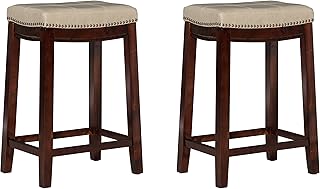Kingston chestnut wooden stool with paired seat in imitation leather and nails, Lennon, Lot of 2.. Your complete marketplace solution, DIAYTAR NIGERIA offers unbeatable value with delivery within the week.