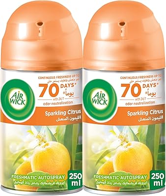 Recharge Spray Air Wick Freshmatic, sparkling citrus scent, eliminates bad odors like cat litter, 250 ml (pack of 2).. Quick delivery. Quality products. Great deals. That’s DIAYTAR Nigeria.