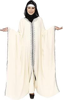 Abaya for woman with design La Cacha Polly Georgette, white color - Kaftan Abaya in Dubai style.. DIAYTAR NIGERIA: Your partner in affordable shopping with nationwide delivery in just 5-8 days.