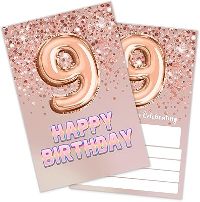 Invitation for 9th anniversary of Girls in Gold Pink Gold, 9th anniversary, celebration party, birthday party supplies (20 invitations + envelope).. DIAYTAR NIGERIA: Where every Nigerian finds what they need at prices they can afford, delivered promptly.
