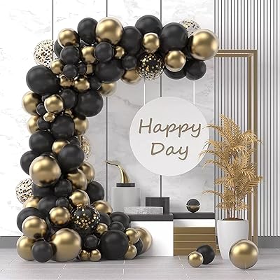 Kit black and gold balloons with chrome and latex balloons - 145 pieces.. DIAYTAR NIGERIA brings the marketplace to your screen with affordable products delivered in 5-8 days.