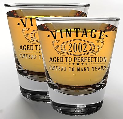 Spotted Dog Company Vintage 2002 Set of 2 printed glass cups of 1.75 Oz - 21st birthday gift for men - 21st birthday decorations for women.. Shop without compromise at DIAYTAR NIGERIA, where quality, affordability, and quick delivery coexist.