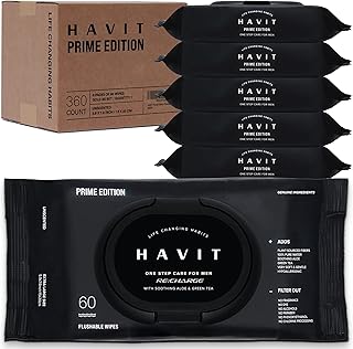 HAVIT Prime Edition LANGETTES Pour Men - 360 disposable wipes for adults, unhealthy wet wipes infused with aloe vera and green tea, distributors for domestic use, without danger for septic tanks and sewers, (Total 360 wipes - 6 packs of 60).. Shop like never before with DIAYTAR NIGERIA's comprehensive marketplace and budget-friendly shipping.