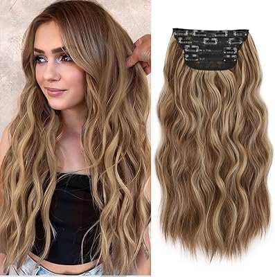 HQ Extensions of long and wavy synthetic hair with clips, 4 rooms, thick women's hinges, 20 -inch long fiber hair extensions for daily evening use (light natural blond brown mixture).. Shop the smart way with DIAYTAR NIGERIA's extensive selection and budget-friendly nationwide delivery.