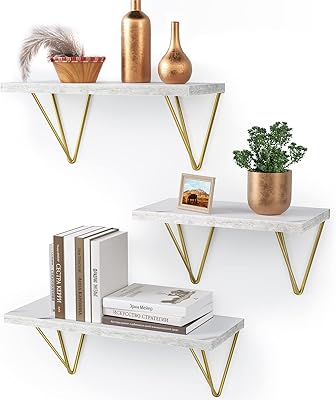 Floating shelves Amada Homefurnishing, Wall shelves with triangular supports for bedroom, bathroom, living room and kitchen, wall decoration shelves, set of 3 rooms, marble - AMFs12m.. Everything you need is just a click away with DIAYTAR Nigeria — shop now and receive your order in days.