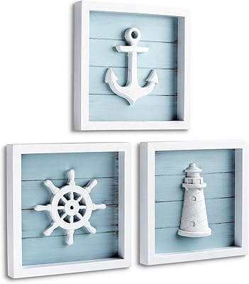 Tide and tails nautical wall decor (7 "x 7") with 3D anchor, lighthouse and boat wheel - Rustic decorations for the beach, bathroom and ocean - Nautical gifts on the coastal theme - Popular set of 3.. Shop for less and receive more with DIAYTAR NIGERIA's expansive e-commerce platform and nationwide delivery.