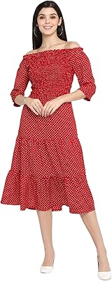Printed dress with 3/4 sleeves for women, size L, red, red, one size.. Your daily needs delivered to your door — DIAYTAR Nigeria style.
