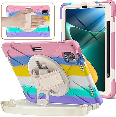 AFACOT shell for Xiaomi Mi Pad-5 / Mi iPad 5 PRO 11 inch 2021 with Stylo holder and crutch, Portable hybrid shock shell with 360-degree rotary handle and shoulder strap (rainbow).. DIAYTAR NIGERIA combines affordability with convenience, delivering your purchases within 5-8 days.