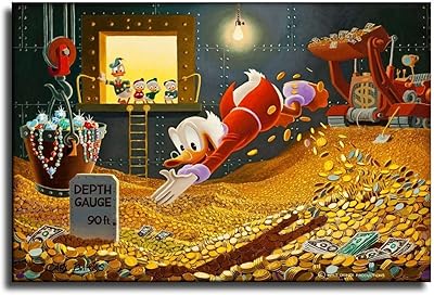 Krug McDuck poster swimming in silver, wall canvas for living room, bedroom, 16 x 24 inch paint (40 x 60 cm).. Shop smart, shop DIAYTAR - Nigeria's most affordable e-commerce platform with nationwide delivery.
