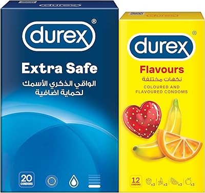 Durex ultra safex condoms, 20 + durex flavored package, pack of 12