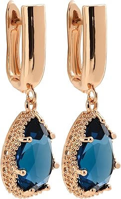 Women's earrings gold plated 18 carats set with dark blue zirconium with a clip 1.38 inches long from mosi, 3.5 cm, brass, synthetic zircon.. DIAYTAR NIGERIA: Making quality products accessible to all Nigerians at affordable prices.