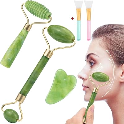 Jade 5 in 1 JADE roller massage kit for the eyes and face, including a jade jade roll with a single head jade, a Gua SHA tool, 2 brushes for facial mask for eye and neck massage.. No hassle, just shopping — DIAYTAR Nigeria delivers in under 8 days.
