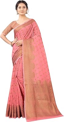 Sari with zari tree pattern in cotton mixture and golden silk for women with rich border banarasi border with piece of blouse.. DIAYTAR NIGERIA revolutionizes online shopping with competitive prices and reliable 5-8 day delivery.