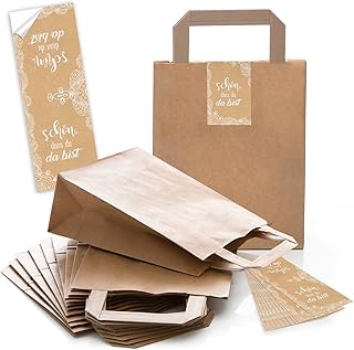 25 small bags gifts in brown paper 18 x 8 x 22 cm + 25 magnificent dass stickers of the Da bist 5 x 15 cm beige packaging vintage lace cream.. DIAYTAR NIGERIA: Where shopping is easy, prices are low, and delivery is just days away.
