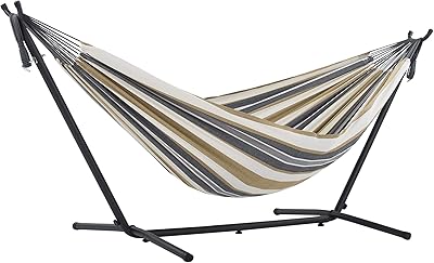Double fever cotton hammac with small steel support and charcoal frame (capacity of 450 lb - luxury transport bag included).. Shop smarter with DIAYTAR NIGERIA's vast product range and budget-friendly delivery within the week.