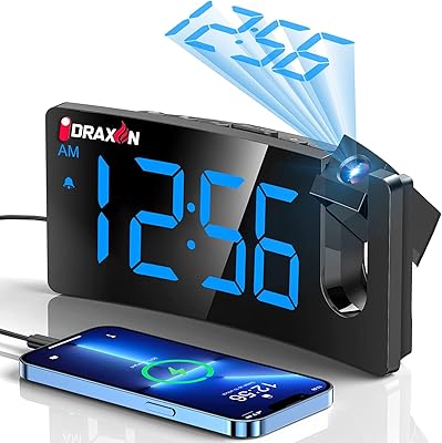 Digital alarm clock for bedroom, multifunction clock with FM radio and projection, 0-100% gradation and radio volume, curved screen, double alarm, USB charger, crystal led screen, non-slip (blue).. Your complete shopping companion, DIAYTAR NIGERIA offers extensive selection delivered within the week.