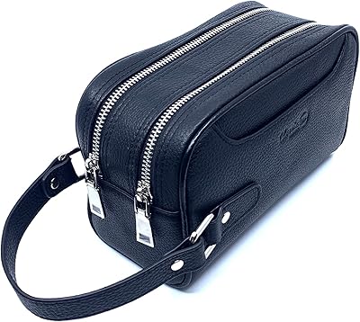 Classic leather toilet bag for men - Travel toilet storage set 901227 (black) by Milano Leather, Black, 12.5 x 20 cm.. DIAYTAR NIGERIA puts thousands of products at your fingertips with affordable prices and delivery within a week.