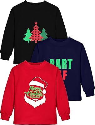 Set of 3 Christmas T-shirts with long sleeves Cooraby for boys, Sweet T-shirt printed with Christmas letters, red, black, navy blue, 4 years old.. DIAYTAR NIGERIA: Where shopping dreams come true with budget-friendly prices and nationwide shipping.