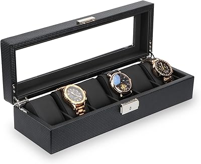 Men's Homarket Watch box - 6 Luxury carbon fiber locations, men's watch box with metal loop.. DIAYTAR NIGERIA: Your trusted partner for affordable online shopping with reliable delivery timeframes.