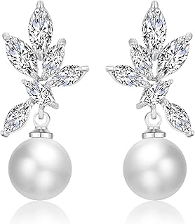 Pendant earrings in cubic zirconia pearls for women, pendant earrings in rhinestones in the shape of tear leaf for bridesmaids, hanging earrings in crystal rhinestones.. Shopping made simple with DIAYTAR NIGERIA's vast selection and budget-friendly nationwide delivery.