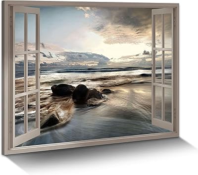 Window Window Ocean Beach: Coastal sunset, tropical sailor landscape, magnificent impression on canvas on the rocky coast, modern images of the nature of the sea waves for bedroom.. Shop without compromise at DIAYTAR NIGERIA, where quality, affordability, and quick delivery coexist.
