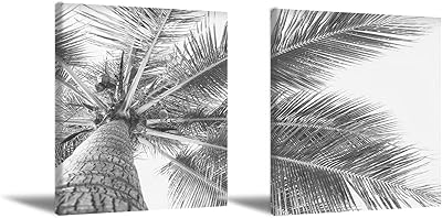 MOTALIC MODERNED TROPAL PALMIER CLOSE NOTHER AND WHITE, PALMIER PALIER, MURAL ART, Wild nature photography, Gray palm, Rustic abstract paintings for living room walls, 12 \ "X16 \" X2 Pieces without frame.. Discover the convenience of DIAYTAR NIGERIA's vast e-commerce platform with delivery in just 5-8 days.