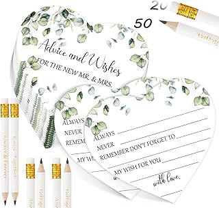 Package of 50 wedding advice cards with 20 wedding pens, heart -shaped tips, eucalyptus wedding advice cards, green desire for grooms.. DIAYTAR NIGERIA: Where every Nigerian finds affordable products delivered within the week.