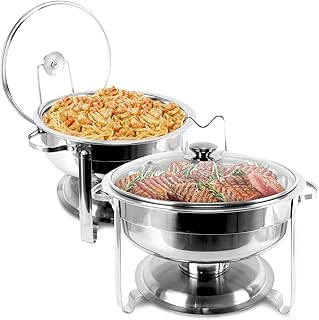 Set of round buffet buffets folgotonite of 4-liter in stainless steel for festive platform heater and glass cover support.. DIAYTAR NIGERIA: Where shopping dreams come true with budget-friendly prices and nationwide shipping.