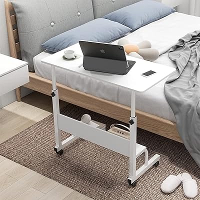 Multifunctional portable portable table with modern design for desktop, house, desk and work with height adjustable shelf, size 80 x 40 cm, white color.. Experience shopping satisfaction with DIAYTAR NIGERIA's vast selection and budget-friendly delivery options.