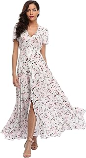 Floral long dress for women with ample bohemian buttons and design for party and beach.. DIAYTAR NIGERIA brings the nation's largest product catalog to your doorstep at prices you'll appreciate.