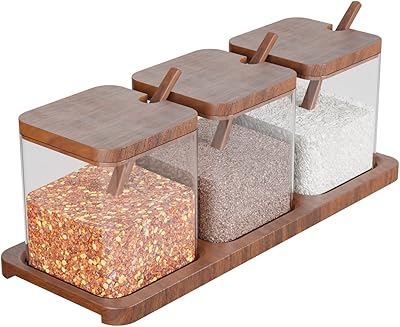Set of square and wooden gang pots, 3 pieces with spoon top, sugar storage containers with wooden cover and wooden spoon for storage of teaspoons.. Get what you need, when you need it — DIAYTAR Nigeria delivers fast.