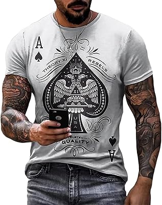 T-shirt without short-sleeved collar and round collar for men, 3D poker motif, Funny vintage casual t-shirt.. DIAYTAR NIGERIA promises affordability and variety with every purchase, delivered in 5-8 days.