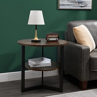Large Modern Appoint Table With Storage Shelf, Rustic Round Overtir Table With Solid Wood and Black Metal Feet, Photo Table, Bedroom, 25.2 "P X 24" H, Natural Brown, CJZ1338.. Discover endless possibilities with DIAYTAR NIGERIA's extensive product range and affordable shipping.
