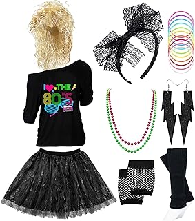 Costume accessories from the 80s for women - shirt clothes from the 80s, leggings, rocking wig, Madonna Tutu Halloween.. DIAYTAR NIGERIA transforms online shopping with competitive prices and dependable nationwide delivery.