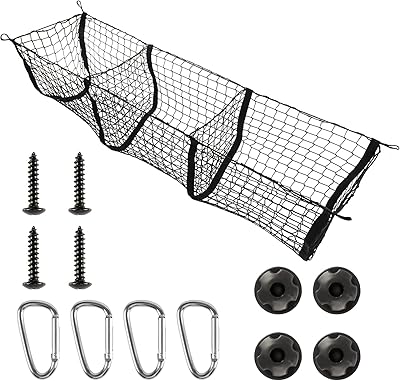 The White Shop Storage Filet of chest in 3 pocket mesh, robust loading net, storage net in black mesh compatible with SUV, car, van bed, etc. With 4 metal hooks (150 x 40 cm).. DIAYTAR NIGERIA brings a world of products to your fingertips with affordable prices and quick delivery.