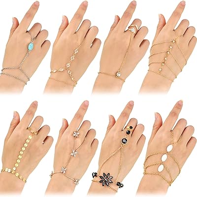 8 Pieces Hand chain Set Ring Bracelet Glande Chain Finger Bracelet Bohemian Hand Handy for Women and Girls.. Affordable shopping made easy on DIAYTAR Nigeria, with fast delivery from 5 to 8 days.