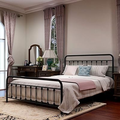 Queen size metal bed frame, Victorian classic head and bed of bed, without upholsterer, robust steel slats, black foundation.. No stress, just speed — DIAYTAR Nigeria ships in days.