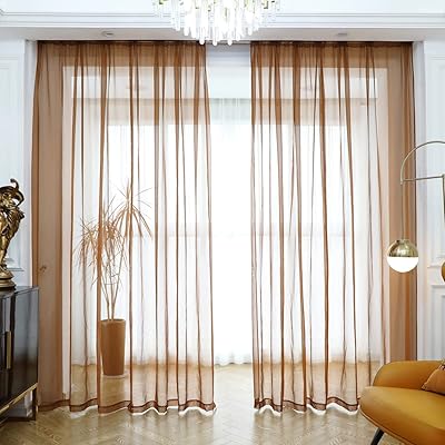 Mianbo brown transparent curtains from 95 ", set of 2 pieces of transparent window curtains with basic jurping pass for children's bedrooms, living room, terrace, kitchen.. With DIAYTAR Nigeria, everything is within reach — and within budget.