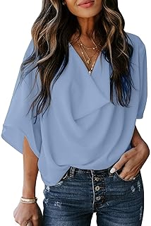 Summer high-sleeved summer highs, V-neck, relaxed, silk muslin, loose cut, office work t-shirt for women.. DIAYTAR NIGERIA: Your partner in affordable e-commerce with dependable delivery across Nigeria.