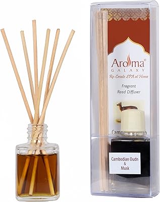 Aroma Galaxy flavored oil with oud scent and Cambodia musc in a glass bottle with 6 sticks - 30 ml - without alcohol - for the living room of the house.. Why wait? Get your order in 5–8 days with DIAYTAR Nigeria.