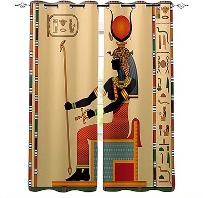 Ancient Egyptian religious gods window curtains for children's rooms, child's bedroom decoration, L139 cm x l90 cm.. Shop with confidence at DIAYTAR NIGERIA, enjoying competitive prices and delivery within 8 days.