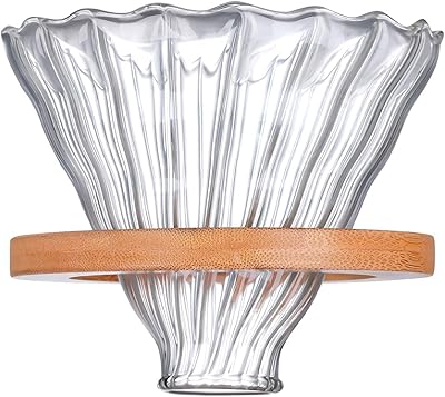 Glass coffee dryer, V60 pour on coffee with bamboo wood base, slow infusion accessories for home restaurant coffee, 1 to 4 cups.. DIAYTAR NIGERIA combines affordability, variety, and convenience with nationwide delivery services.