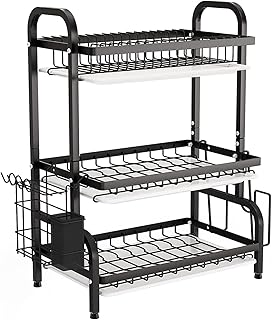 MOSICLE dish draftsman, 3-level drainer set, large stainless steel dish draftsman with handle-cuttering drainer, kitchen cutting board, dishwasher, drying holder for counter (black).. Discover the perfect shopping balance at DIAYTAR NIGERIA with competitive prices and prompt delivery.