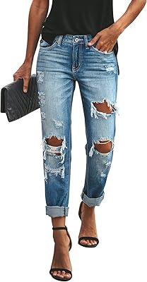 Torn boyfriend medium size for women, loose cut, stretch stretch pants aged.. Discover endless possibilities with DIAYTAR NIGERIA's vast e-commerce selection and budget-friendly delivery.